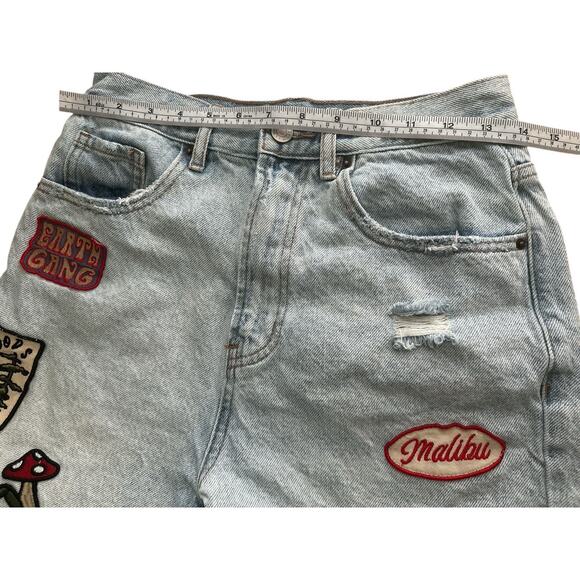 PacSun Shorts Womens 27 Blue Denim Patches Cutoff Distressed Dad Short High Rise - Picture 6 of 8